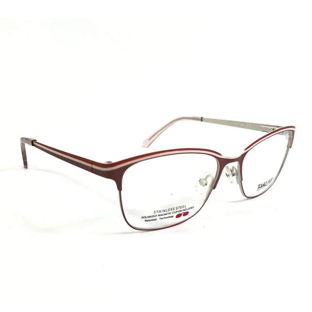 Takumi Eyeglasses Frames TK1207 30 Pink Red with Polarized Clip Ons 53-16-135